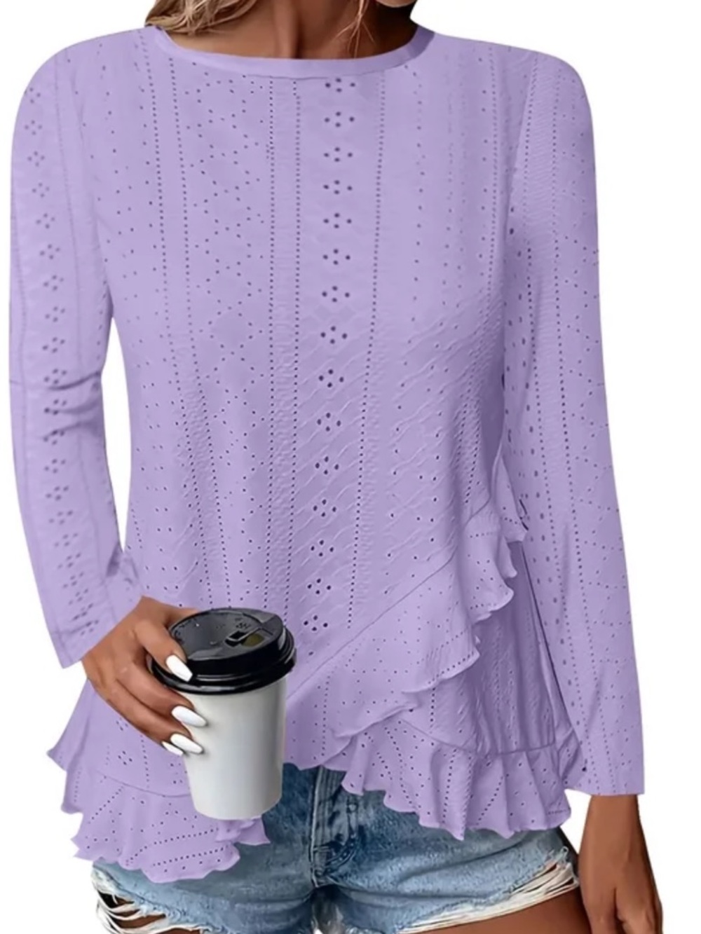 Lavender long sleeve M top w/slight ruffle